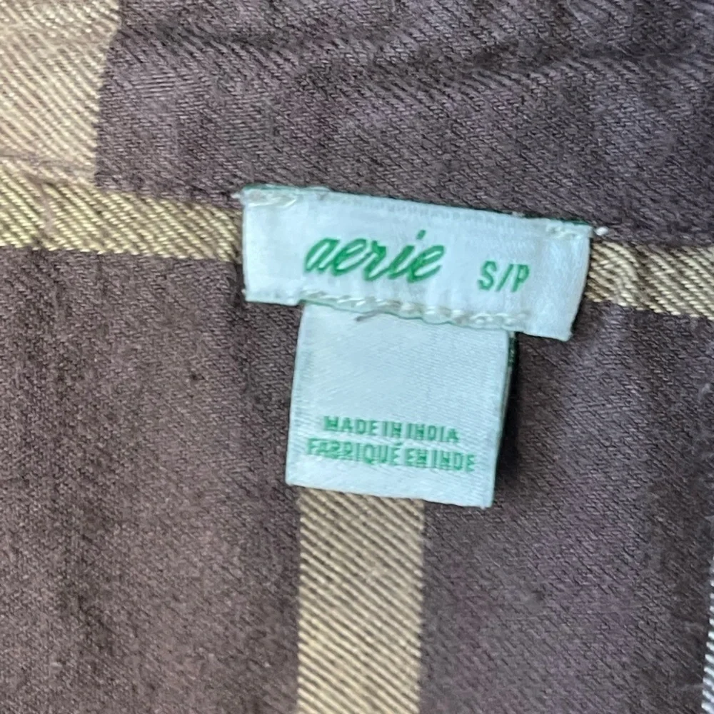Aerie neutral brown plaid lightweight oversized relaxed fit flannel small - Picture 5 of 9